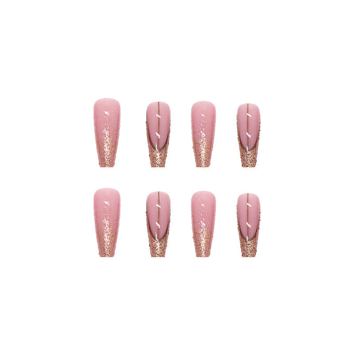 Wholesale Ballerina Long Glitter Gold Powder Nail Stickers JDC-NS-QiH022