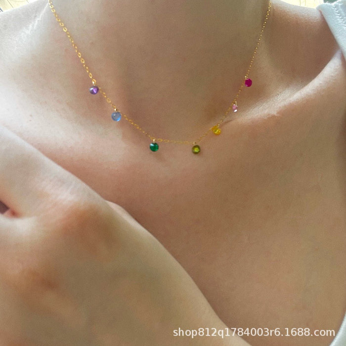 Wholesale Clavicle Chain Gold Versatile Light Luxury Rainbow Zircon