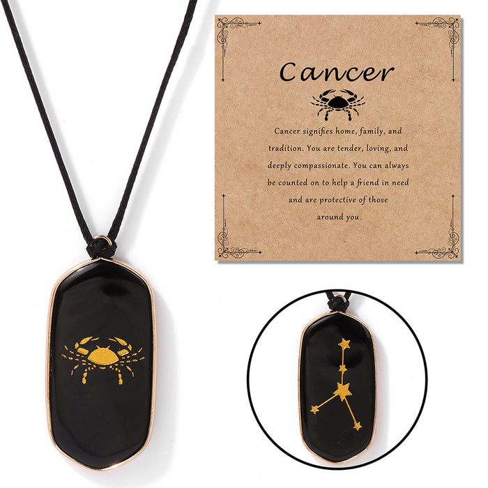 Wholesale Kraft paper English blessing card packaging necklace with twelve zodiac sign black obsidian stone beads