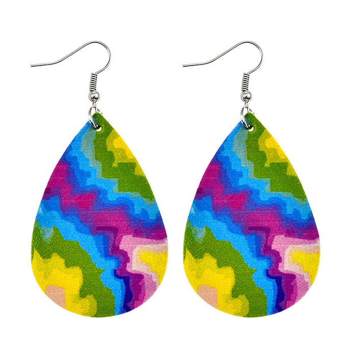 Wholesale Earrings Leather Tie Dye Color Double Sided Printing MOQ≥2 JDC-ES-PuCi002