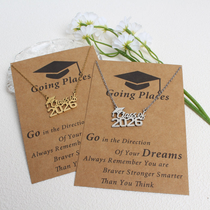 Wholesale 2026 Creative Graduation Gift: Matte Gold Graduation Cap Stainless Steel Necklace