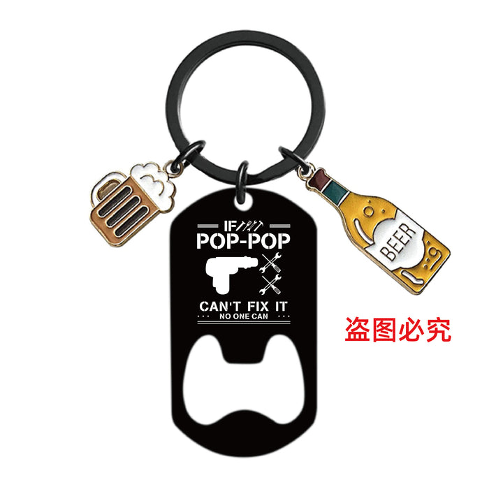 Wholesale Bottle Opener Wine Glass Father's Day Stainless Steel Keychain JDC-KC-GangGu051