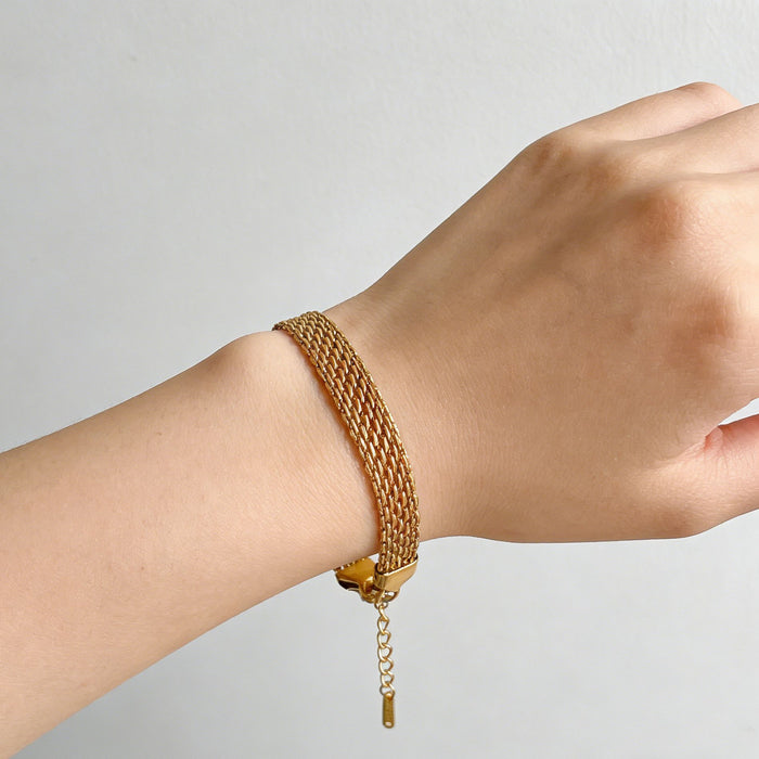 Wholesale 2pcs Dongguan Vacuum Electroplated Titanium Steel Jewelry Cross-Border Woven Bracelet,  Light Luxury,  High-End Feel,  Simple,  Fashionable,  Versatile,  Non-Fading