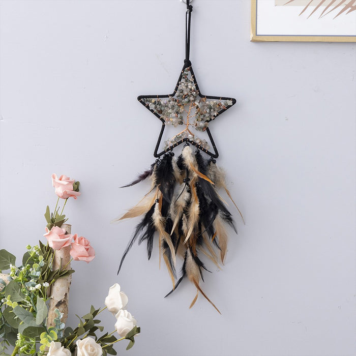 Wholesale Feather Dreamcatcher Wall Hanging with Tree of Life Design and Natural Stone Accents
