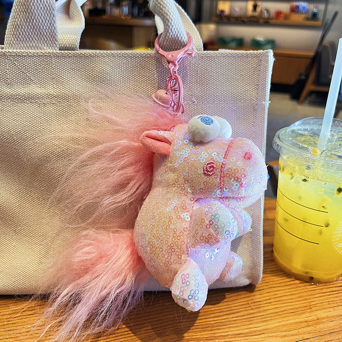 Wholesale Unicorn glitter keychain cute cartoon plush couple bag pendant