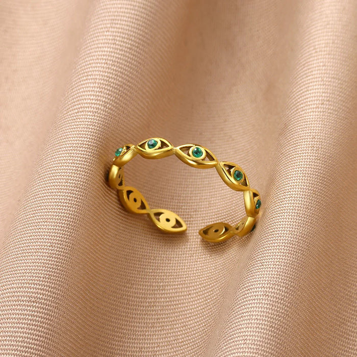 Wholesale Devil Eye Blue Eye Open Ring Stainless Steel Fashion Jewelry Accessory