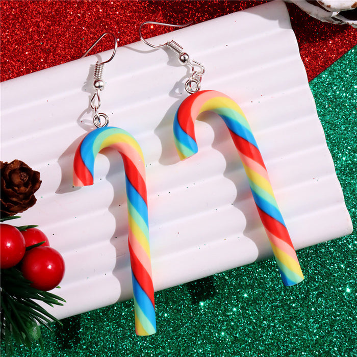 Wholesale Christmas Rainbow Cane Girls Candy Color Earrings