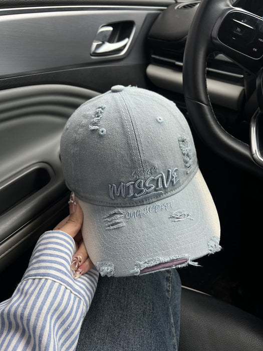 Wholesale Embroidered baseball cap with perforated letters, versatile sunshade and sun protection hat