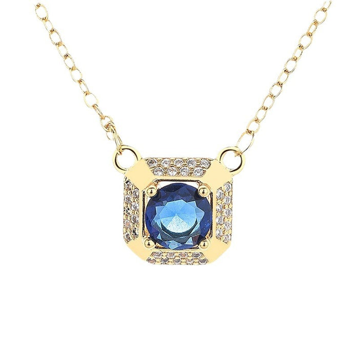 Wholesale Zircon necklace earring set, fashionable square pendant, collarbone chain