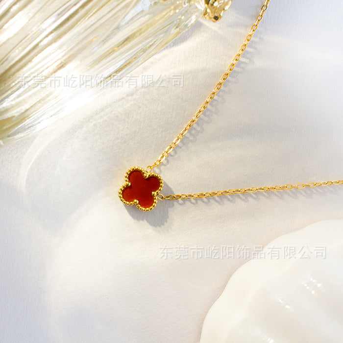 Wholesale Titanium Steel 18k Double Sided Lucky Four Leaf Clover Necklace JDC-NE-YiYang001