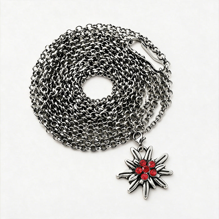 Wholesale Layering Jewelry Edelweiss Long Necklace Rhinestone Pendant Bavarian Folk Style For Beer Festival