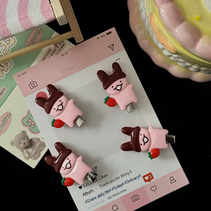 Wholesale Cute Pink Strawberry Full Body Bunny Hairpin Sweet Childish Girl Style Side Duckbill Clip Hairpin Hair Accessories Clip