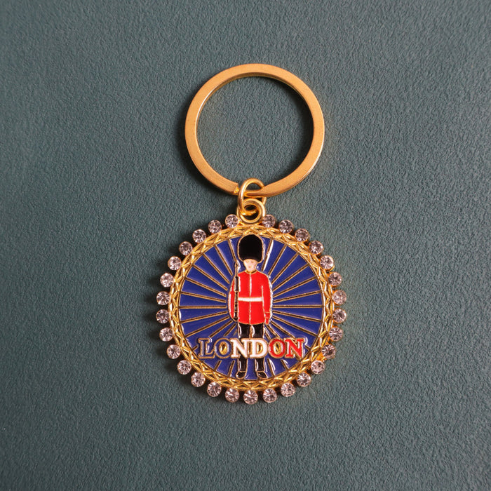 Wholesale Diamond studded keychain, architectural figure, dripping oil, colored pendant, jewelry, souvenir