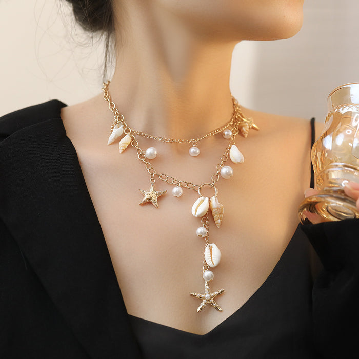 Wholesale Jewelry Beaded Necklace Imitation Pearl Jewelry Starfish Shell necklace