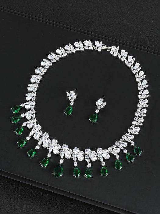 Wholesale Zircon Necklace Earrings suit Jewelry Full Diamond Water Drops Festival Wear