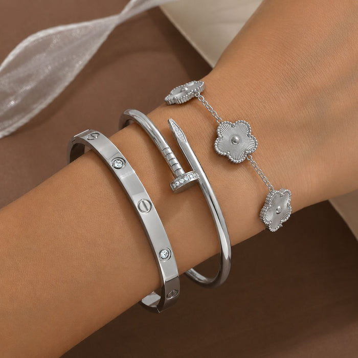 Wholesale Trendy Gold Tone Stainless Steel Bangle Bracelet Chic Jewelry Accessory
