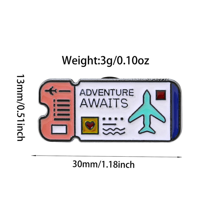 Wholesale Adventure Awaits Airplane Ticket Brooch Metal Pin Fashion Accessory For Backpack Gift Resale