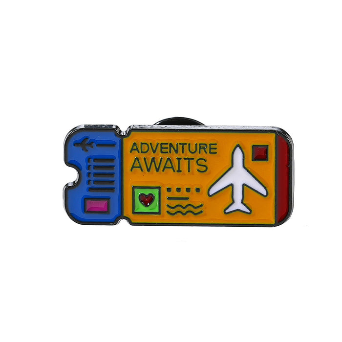 Wholesale Adventure Awaits Airplane Ticket Brooch Metal Pin Fashion Accessory For Backpack Gift Resale
