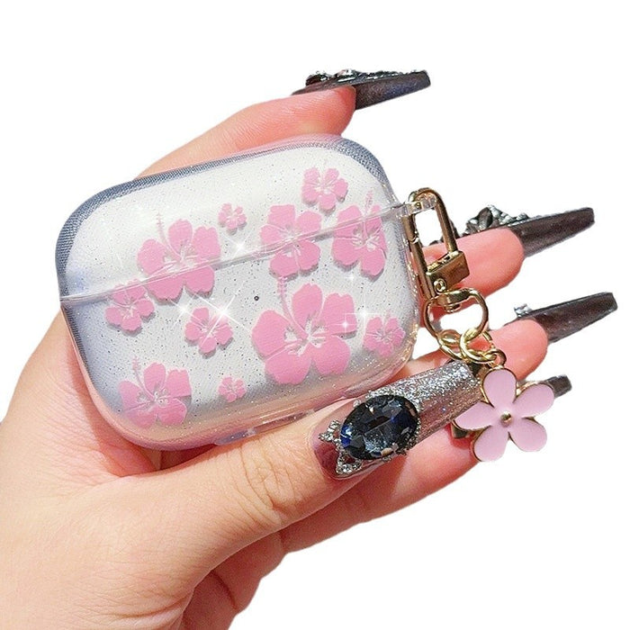 Wholesale Translucent pink and white floral soft standing earphone cases