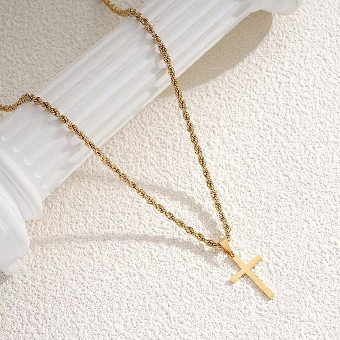 Wholesale Stainless steel plated cross pendant Fried Dough Twists chain necklace
