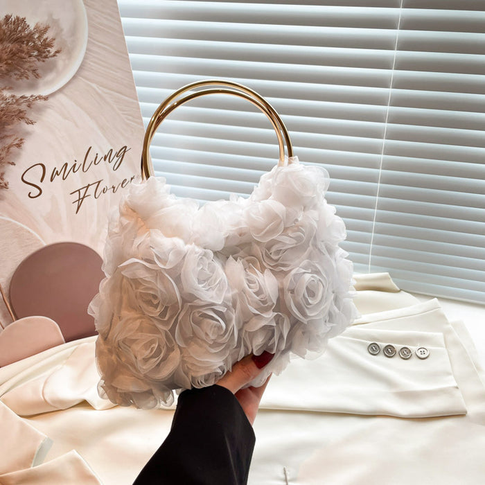 Wholesale Trendy Flower Evening Bag with Metal Ring Handle Small Clutch