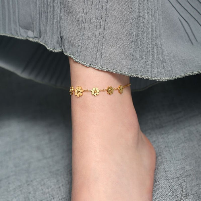 Wholesale Gold chrysanthemum adjustable anklet titanium steel seven-flower anklet