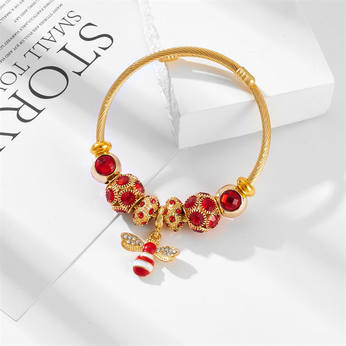 Wholesale Stainless steel butterfly bead bracelet with high-end feel and diamond inlaid pendant bracelet