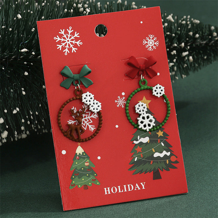 Wholesale New Christmas Earrings Cartoon Cute Creative Geometric Asymmetrical Christmas Tree Elk Earrings
