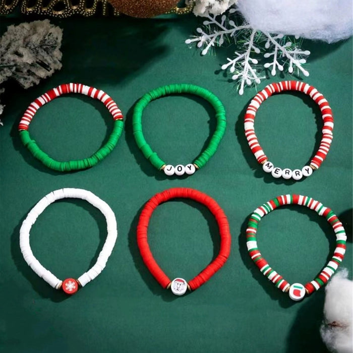 Wholesale Christmas themed colorful polymer clay beaded bracelet set