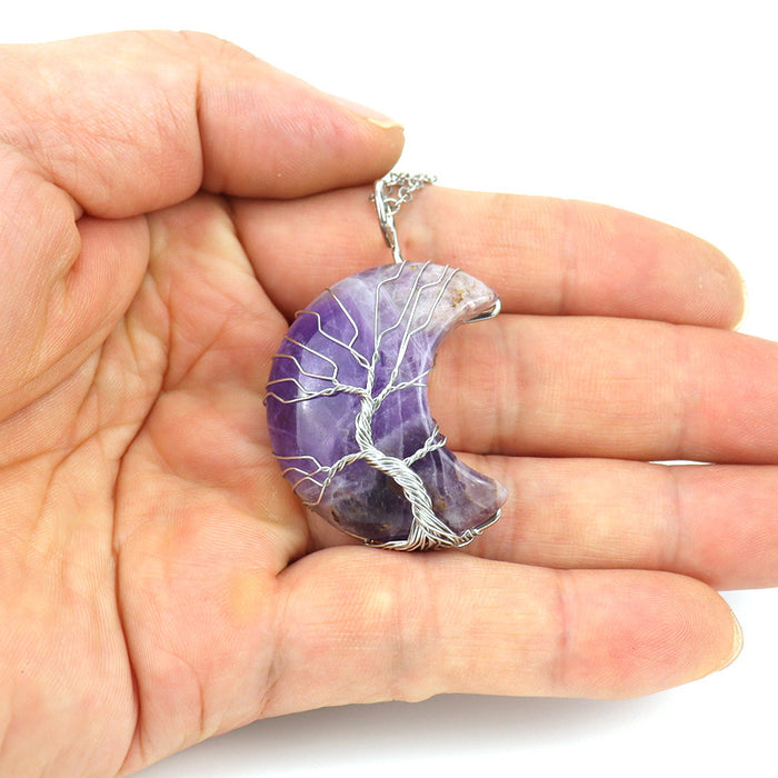 Wholesale Winding Moon Natural Stone Amethyst Life Tree Necklace Handmade Wealth Tree Necklace N512 JDC-NE-HXu004