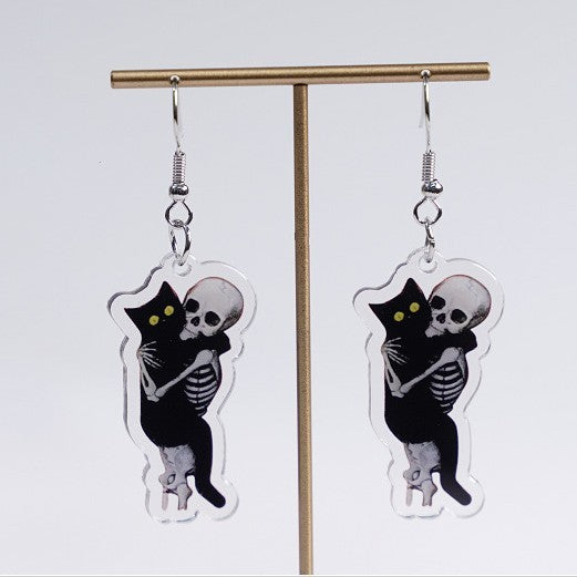 Wholesale Skull Cat Earrings  Ornament Flat Acrylic Horror Exaggerated Skull Earrings