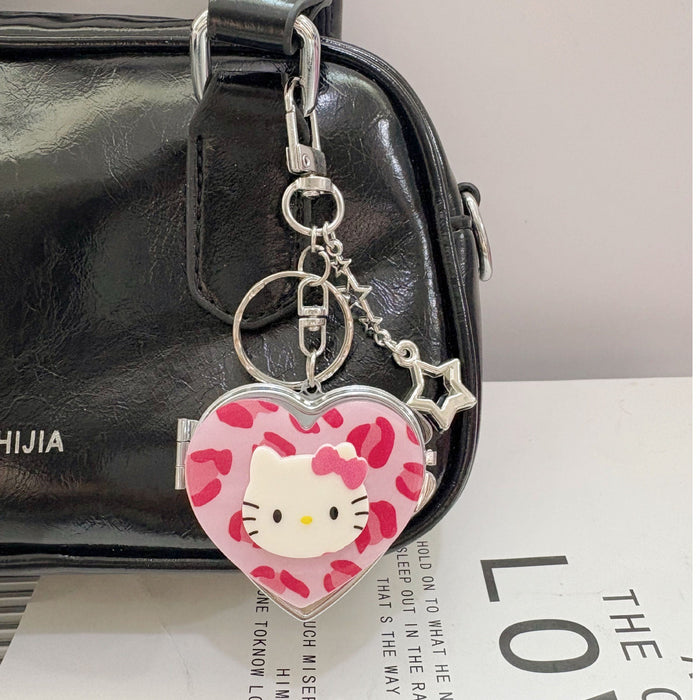Wholesale Cartoon Heart Portable Mirror Keychain Bag Charm Alloy Electroplating