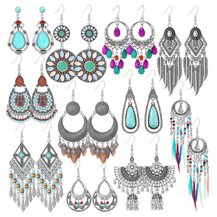 Wholesale 2pcs Bohemian Vintage Flower Tassel Elegant Earrings