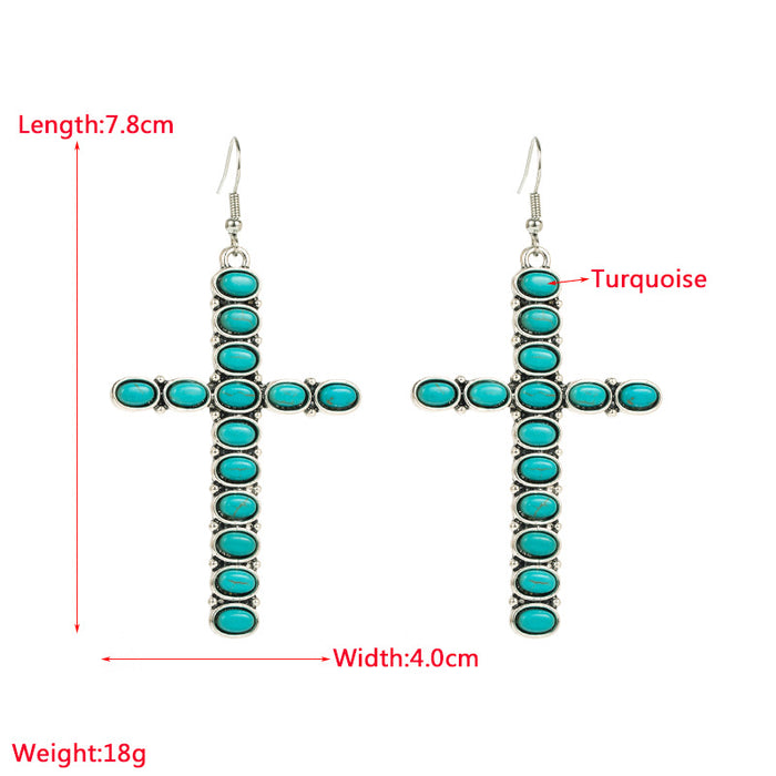 Wholesale Alloy-set turquoise cross Statement Earrings