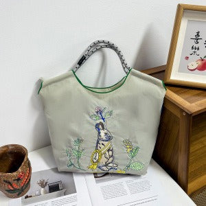 Wholesale Embroidered canvas crossbody bag zipper shoulder bag women' s fashionable handbag