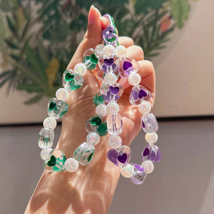 Wholesale Creative Acrylic Beaded Phone Chain, Car Keychain, Love Car Keychain, Peach Heart Keychain Accessories