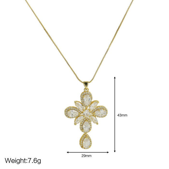 Wholesale 2PCS Brass Zircon Cross Pendant Necklace JDC-NE-BaiYi013