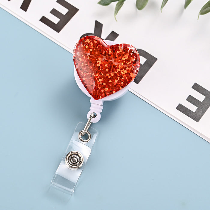 Wholesale Glitter Resin Heart Telescopic Buckle Keychain JDC-KC-ChangQi002