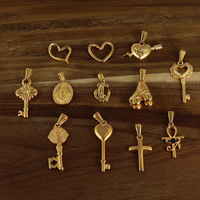 Wholesale 6pcs/set stainless steel key love anchor cross pendant titanium steel plated 24K gold