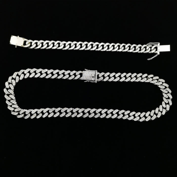 Wholesale 13mm Flat Cuban Chain Diamond Alloy Bracelet JDC-BT-XinMingcan001