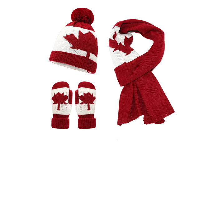 Wholesale Maple Leaf Pattern Unisex Casual Winter Warm Knitted Hat Set