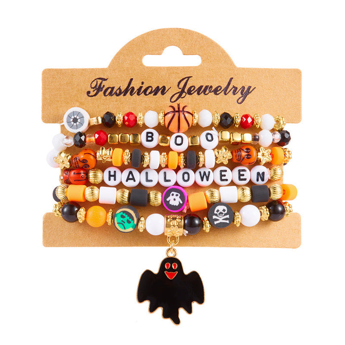 Wholesale  bat pumpkin  pendant bracelet rice beads multi-layer beaded holiday party bracelet