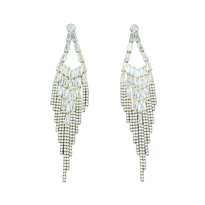 Wholesale Zircon Tassel Rhinestone Diamond Earrings Women's High-end Exaggerated Long Earrings