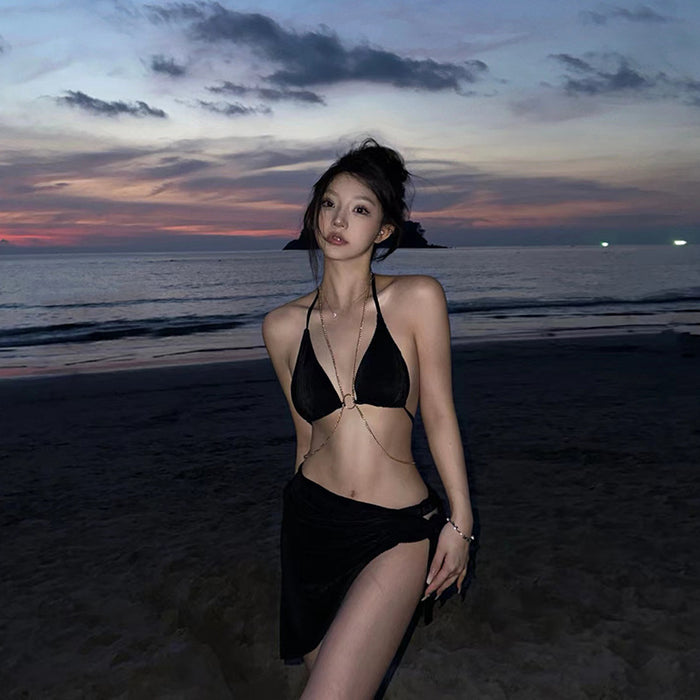 Wholesale Swimsuit, bikini, three piece set, split back swimsuit, soaking in hot springs, beach vacation, hanging neck, sexy