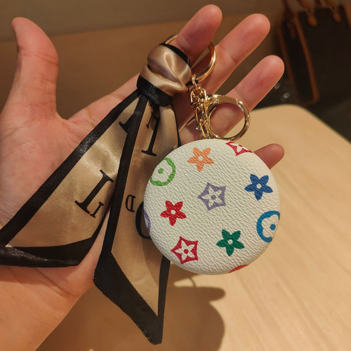 Wholesale light luxury and exquisite presbyopic leather cosmetic mirror key chain pendant double-sided mirror bag pendant JDC-KC-JiYou007