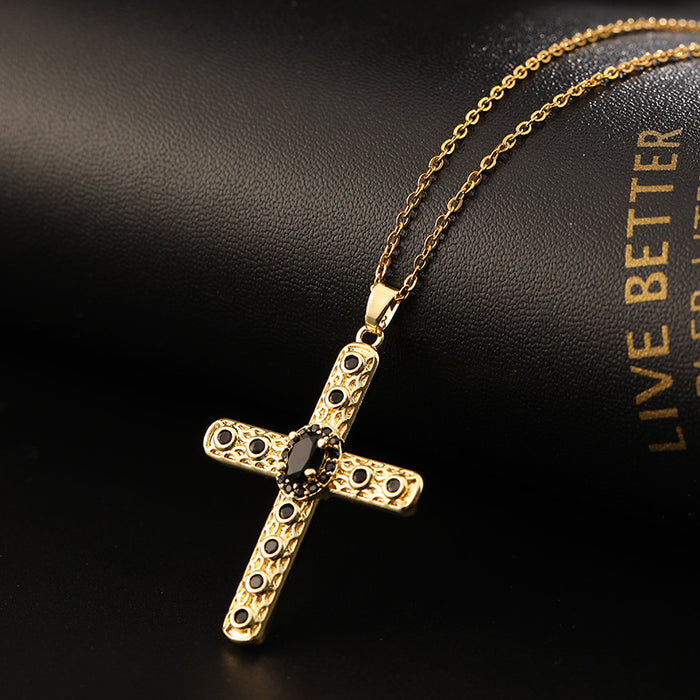 Wholesale Copper Inlaid Zircon Cross Pendant Necklace JDC-NE-ShangY035