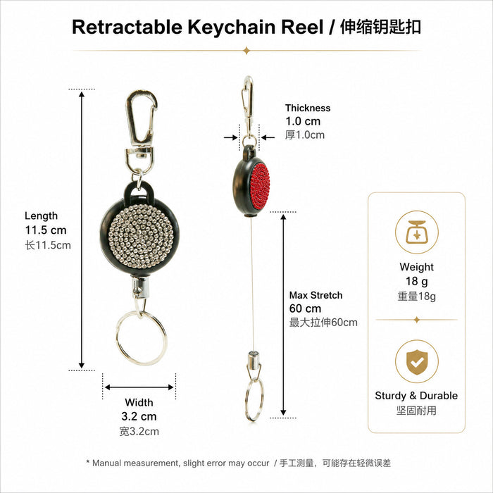Wholesale Rhinestone Retractable Keychain Steel Wire Rope Women Bag Charm Anti Lost Fashion Accessory