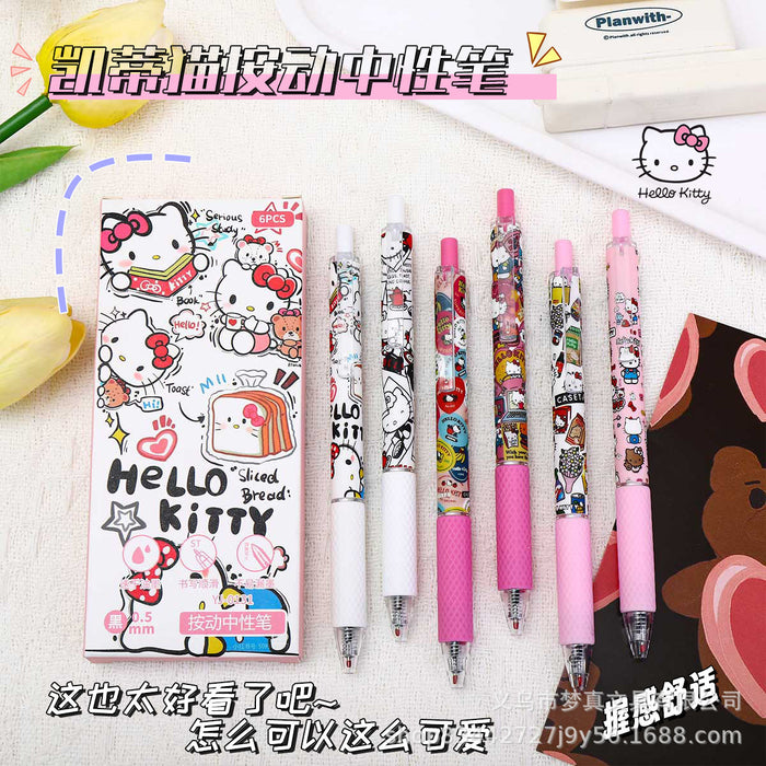 Wholesale 6pcs Cute Toast Cat Press Pen Quick-drying Cartoon Gel Pen