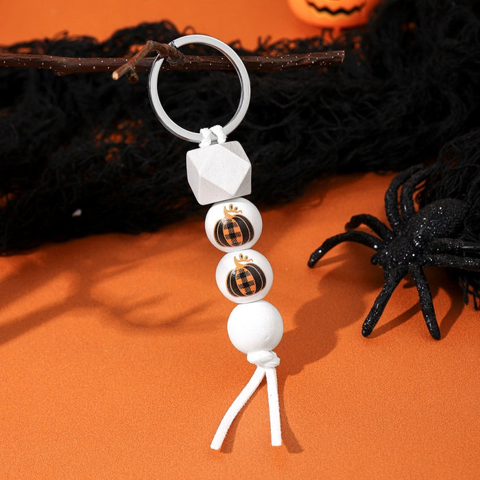 Wholesale Halloween Pumpkin Car Bat Wooden Beaded Keychain JDC-KC-RongRui027