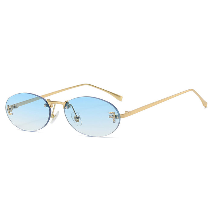 Wholesale Rimless Diamond Oval PC Sunglasses JDC-SG-JieT032